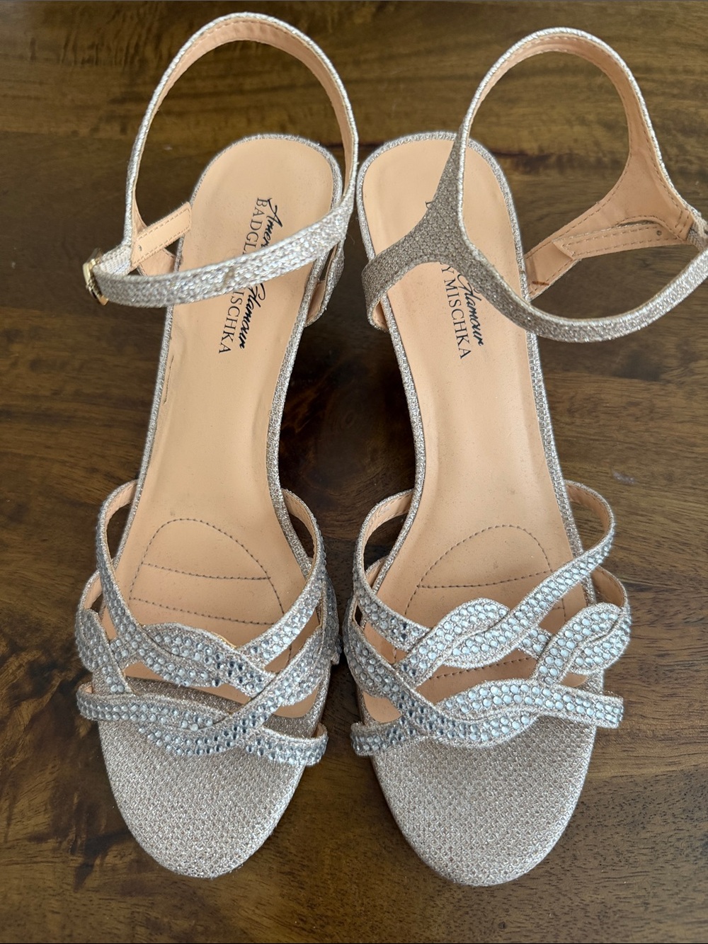 Badgley Mischka Silver Crystal Embellished Slingback Heels